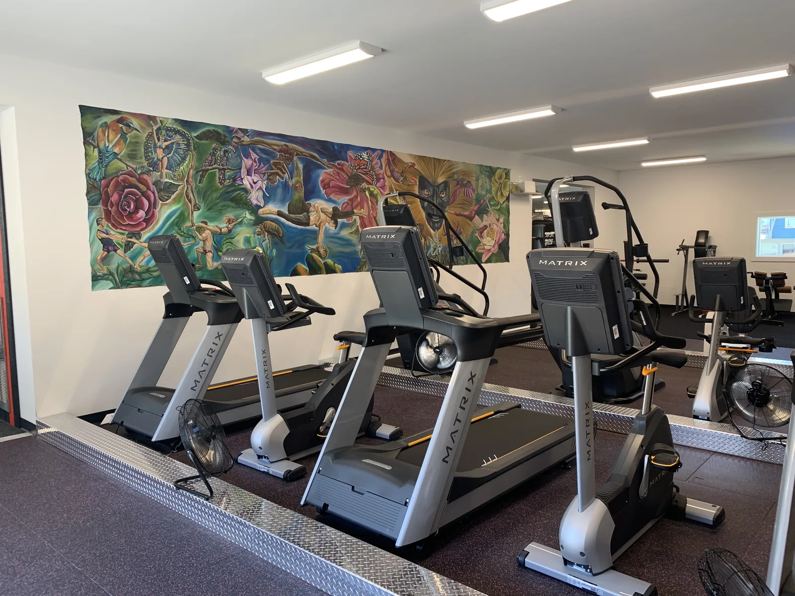 Completed fitness facility with commercial rubber flooring and cardio equipment, a tenant improvement by DM Patterson Construction
